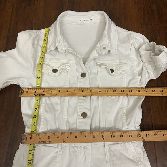 AVEC LES FILLES Jean Romper White Denim Cotton Stretch *Missing Belt* - Picture 10 of 11